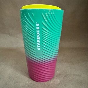 2023 Starbucks Spring Petunia Green & Pink Ceramic Double Walled Travel Tumbler